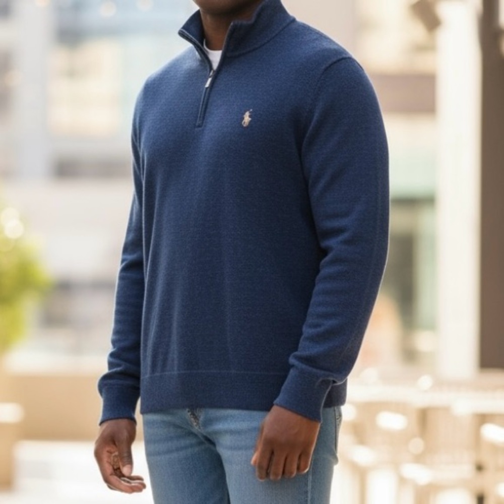 POLO RALPH LAUREN Estate Rib Quarter Zip Sweater in Charcoal Gray